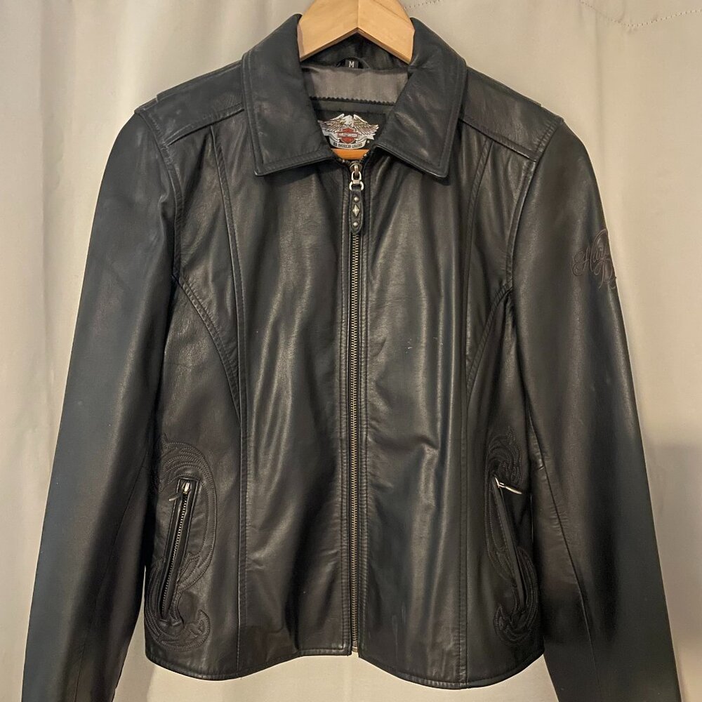 Harley-Davidson Black Leather Jacket - Women's M - Picture 2 of 4